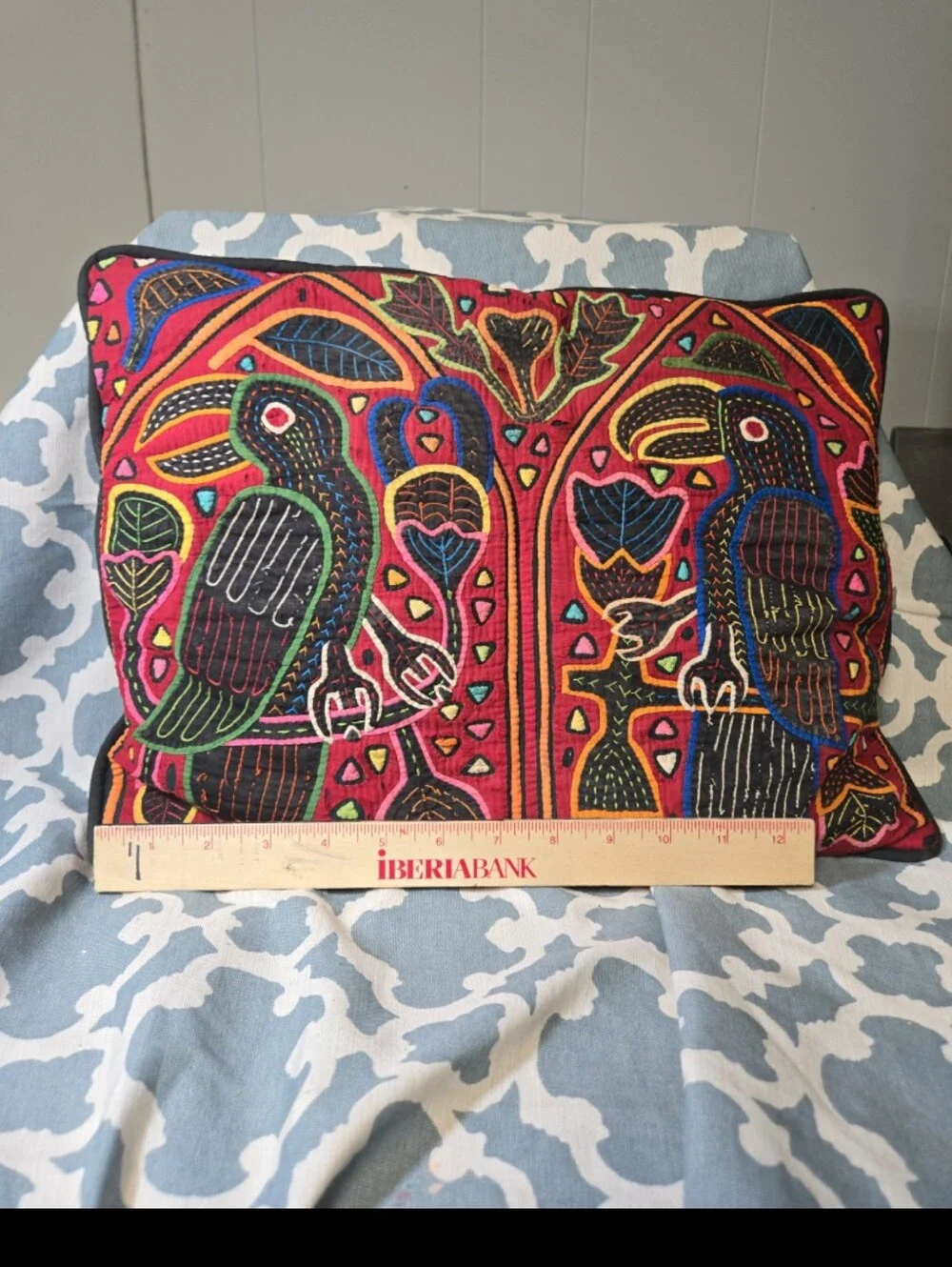 Pair of Vintage animal design mola kuna  folk art  throw pillows
